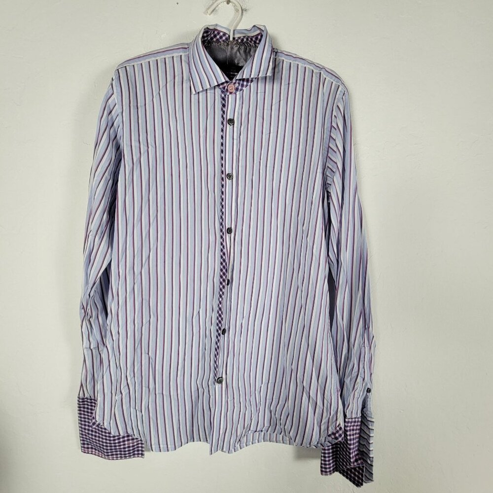Ted Baker London Archive Men Striped Button Long Sleeve Dress Shirt 15.5 White